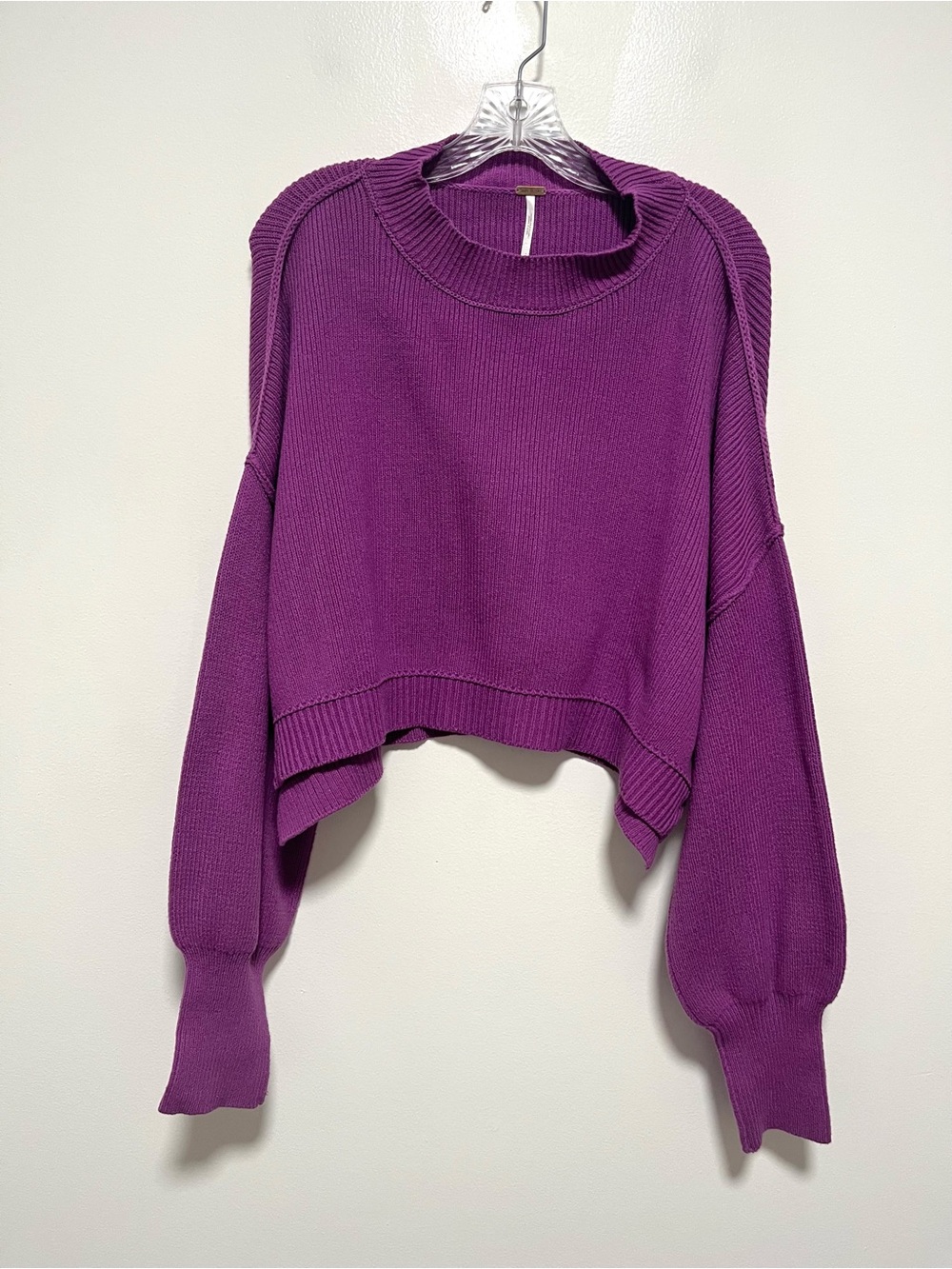 Free People Easy Street Crop Pullover Knit Oversized Chunky Sweater Purple M - Picture 2 of 8